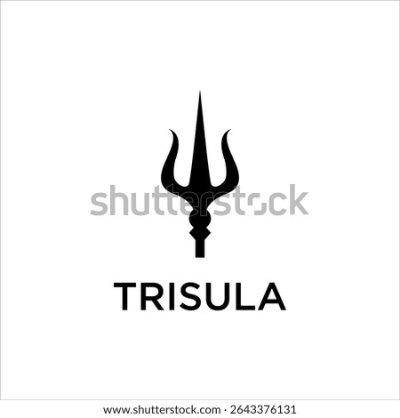 Trident Logo Design with Mythological Shiva Symbol and Geometric Emblem for Spartan Warrior Shield Identity or Vintage Trisula Poseidon Concept in Modern Vector Style