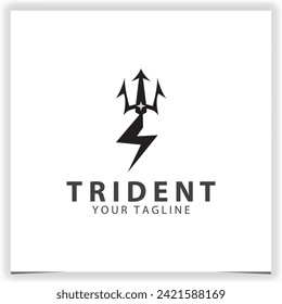 Trident logo design template with electricity energy flat vector design