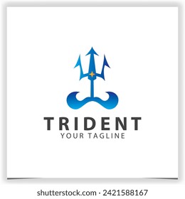 Trident logo design template with wave flat vector design