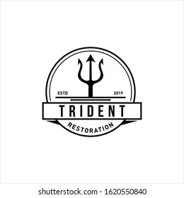 trident logo design vector with retro classic concept illustration,shiva logo concept