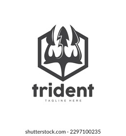 Trident Logo, Elegant Simple Minimalist Design, Zeus God Weapon Vector, Templete Illustration Symbol Icon