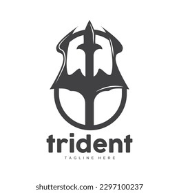 Logotipo de tridente, diseño minimalista simple elegante, vector de armas de Zeus God, icono de la ilustración templete