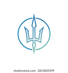 Diseño de Vector de icono de logotipo de tridente con contorno de círculo azul degradado.