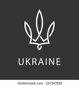 Trident logo monogram intersection line Emblem of Ukraine, black and white boutique vintage emblem mockup