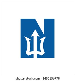 Trident logo vector. Trishul symbol. Letter N. Ancient icon.