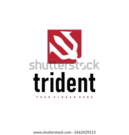 Trident logo weapon concept,  pitchfork weapon as a symbol of poseidon, neptune, the god of the sea, design illustration concept for product brand, shop, template and poster
