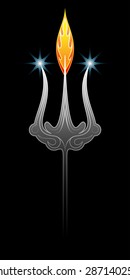 trident of Lord Shiva with flames and stars, vector