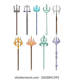 trident magic set cartoon. weapon mythology, sea ocean, god greek trident magic sign. isolated symbol vector illustration