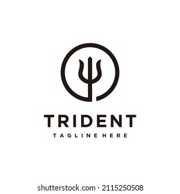 Diseño minimalista del logotipo del dios del tridente neptune en círculo circular	