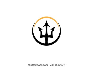 Trident Neptune God Poseidon Logo design label