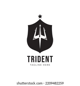 Trident Neptune God Poseidon Triton King Shiva Spear Label logo design.