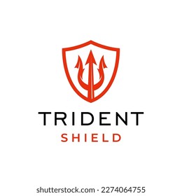 Trident neptune shield symbol label logo design