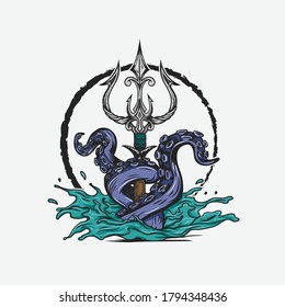 Trident Octopus mascot Logo Designs
