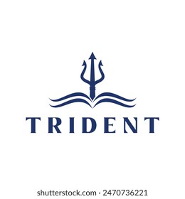 Trident on the waves logo design icon vector template