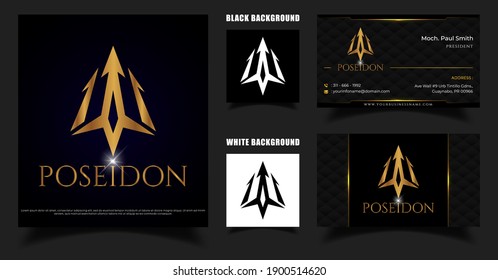 Diseño del logotipo de la empresa Poseidon Trident sencillo y lujoso