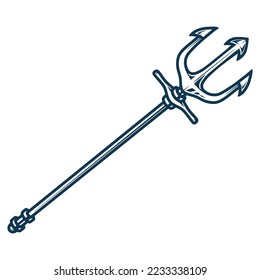 Trident Poseidon monochrome label cane and scepter sea king symbolizing power over inhabitants of ocean vector illustration