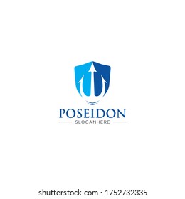 Trident Poseidon With Protect Element Logo Design