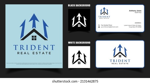 Trident Poseidon Real Estate Logo With Business Card Template