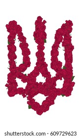 Trident of red roses isolated on white background. Ukraine coat of arms. Floral vector illustration.