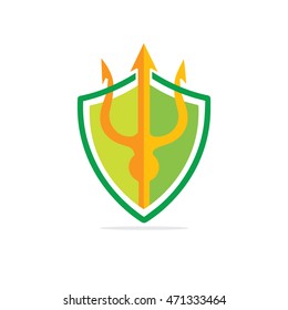 Trident Shield Design Template Logo Green Yellow