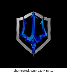 Trident shield logo design metallic