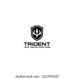 Trident shield logo design minimalist black and white corporate branding graphic
