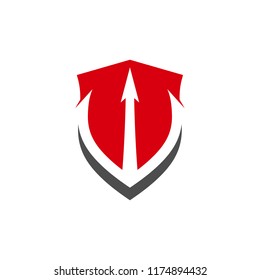 Trident with Shield logo design vector