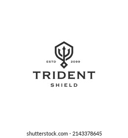 Design-Vorlage für das Logo von Trident und Schild, flache Vektorgrafik