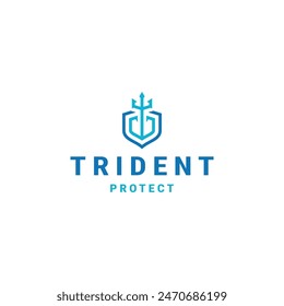 Trident with shield logo icon design template flat vector