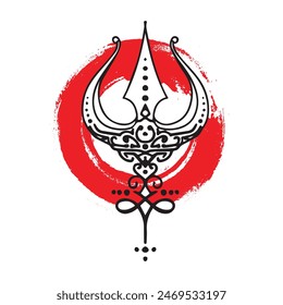 Trident tattoo design with red circle vector illustration 