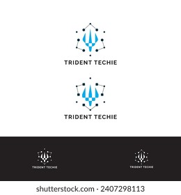 Trident Techie logo design with Poseidon Staff with dot connected icon logo design illustration