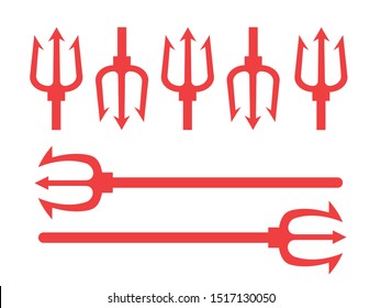 trident vector. Trident devil flat. Neptune red vector trident