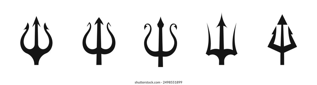 Trident-Vektorsymbole. Trident-Symbole. Trident Silhouetten.