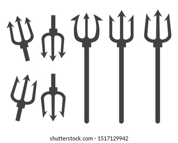 Trident vector illustration. Pitchfork devil set. Trident devil icon