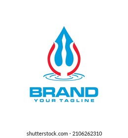 trident and water logo in blue and red color