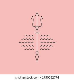 trident and wave line icon logo vector symbol minimal illustration design