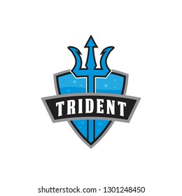 trident weapon emblem badge in shield shape logo icon vector template