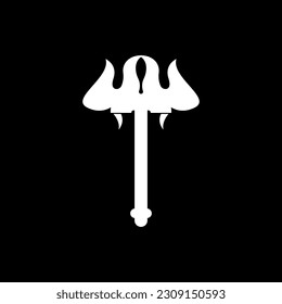 Trident white icon design. Neptune sign. Barbados national symbol vector illustration. Isolated on black background.