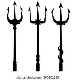 Tridents collection isolated on white background, vector illustration.