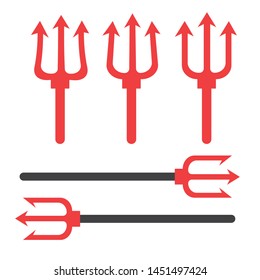 Tridents harpoons. Pitchfork devil set. Trident devil icon