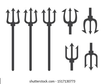 Tridents harpoons. Pitchfork devil set. Trident devil icon