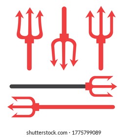 Dreifaltige Harpunen. Pitchfork Teufel Set. Trident-Teufel-Symbol