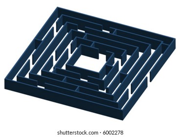 Tridimensional blueish labyrinth walls over white background