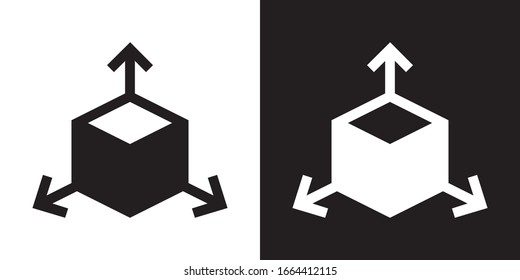 Tridimensional Coordinate Spaces. Glyph Icon in White and Black Version.