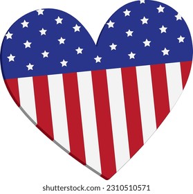 A tridimensional heart with north american flag on a white background with copy space