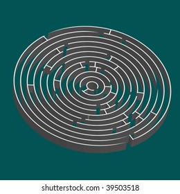 tridimensional round maze, vector art illustration; easy to change colors