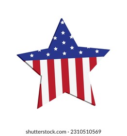 A tridimensional star with north american flag on a white background with copy space