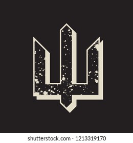 Tried grunge vector icon. Tryzub emblem. 