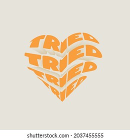 Triierter Text zitiert 3D-Typografie auf herzförmigen Vektordesign auf Sand nude minimalistischen Hintergrund Vektorgrafik.