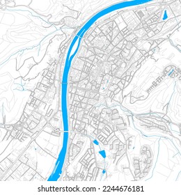 Trier, Rheinland-Pfalz, Alemania mapa vectorial de alta resolución con caminos editables. Bordes luminosos para las carreteras principales. Utilícelo para cualquier fondo impreso y digital. Formas y líneas azules para el agua.